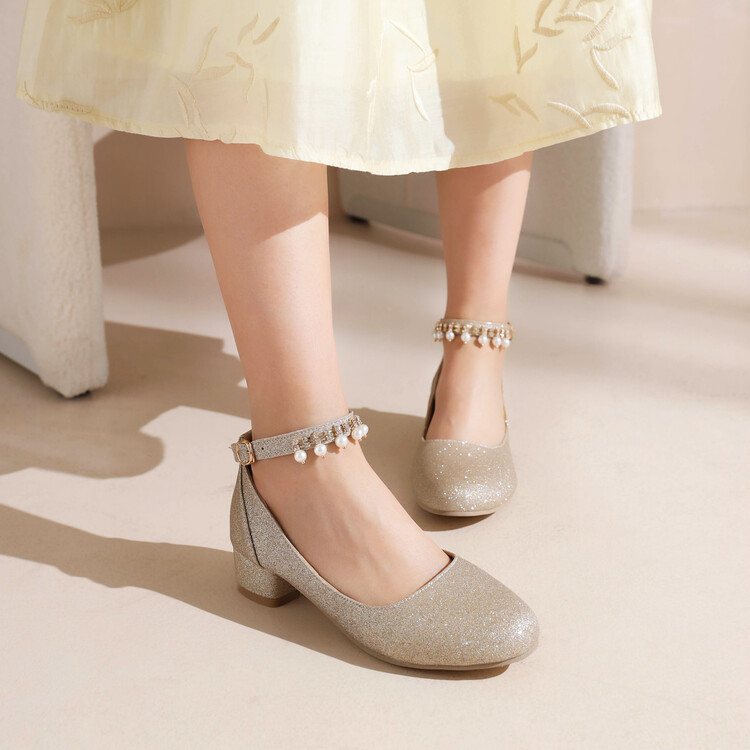 fashion-flat-shoes-for-kids-and-students-low-chunky-heel-beaded-metal-decor Fashion Flat Shoes for Kids and Students Low Chunky Heel Beaded Metal Decor
