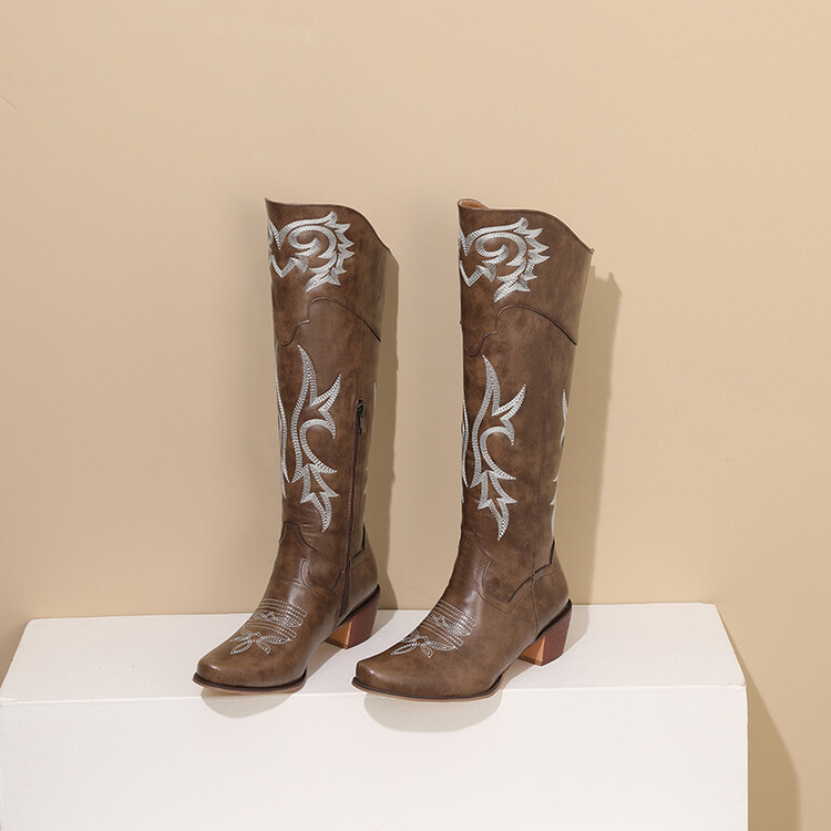 knight-boots-pu-square-toe-chunky-heel-high-shaft Knight Boots PU Square Toe Chunky Heel High Shaft