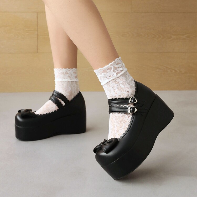 Lolita Platform High Heel Shoes with Bow and Ankle Strap