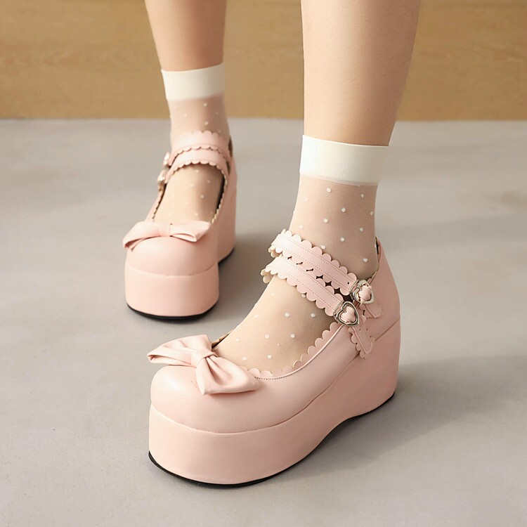 Lolita Platform High Heel Shoes with Bow and Ankle Strap