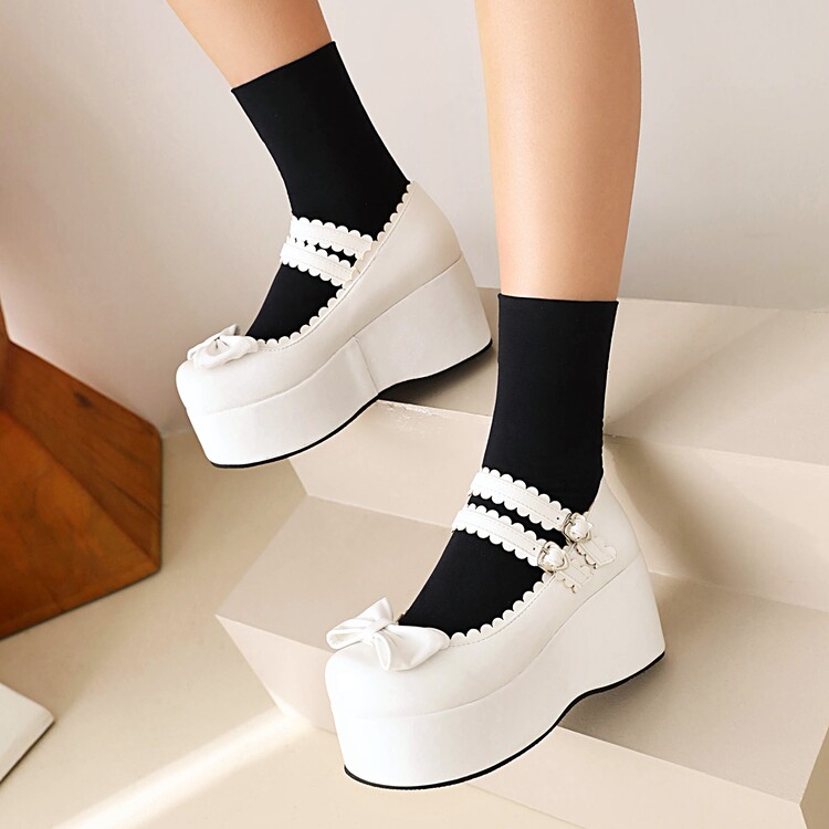 Lolita Platform High Heel Shoes with Bow and Ankle Strap