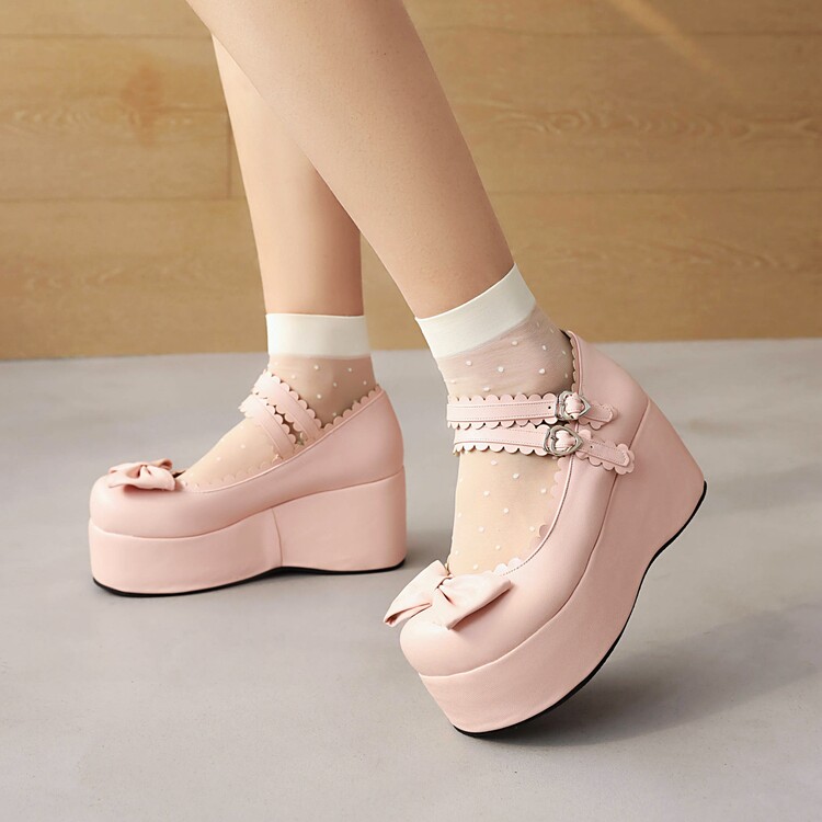 Lolita Platform High Heel Shoes with Bow and Ankle Strap