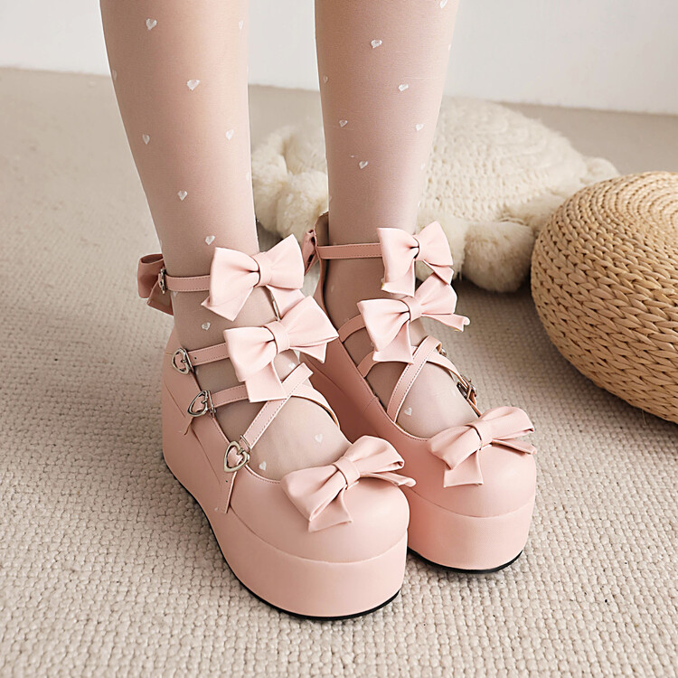 lolita-platform-high-heel-shoes-with-cross-strap-and-bow Lolita Platform High Heel Shoes with Cross Strap and Bow