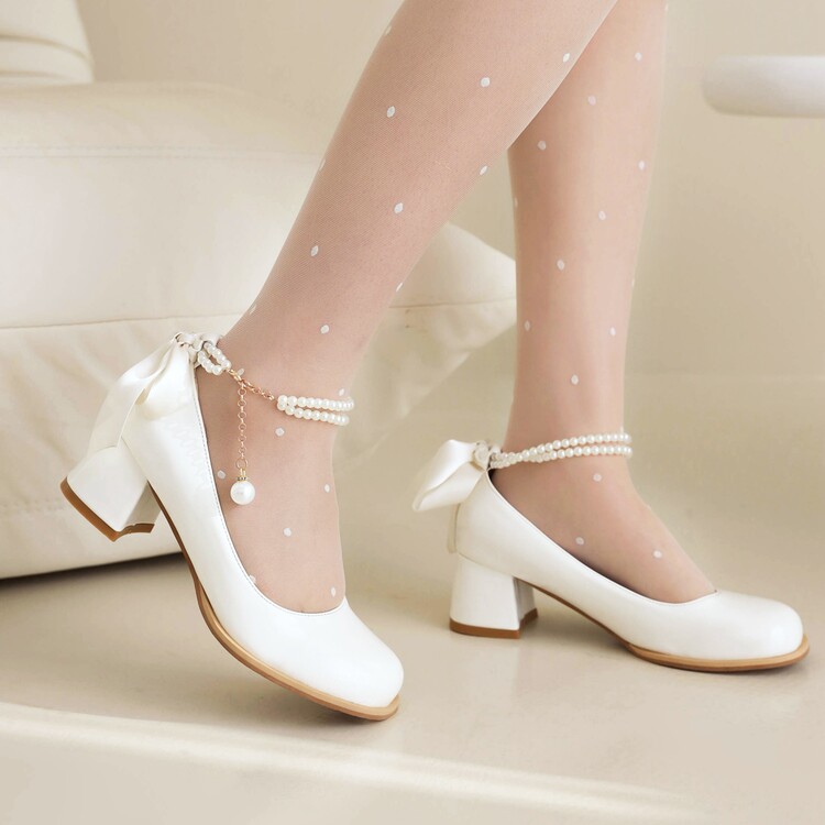lolita-style-patent-leather-flat-shoes-with-ribbon-and-beads Lolita Style Patent Leather Flat Shoes with Ribbon and Beads