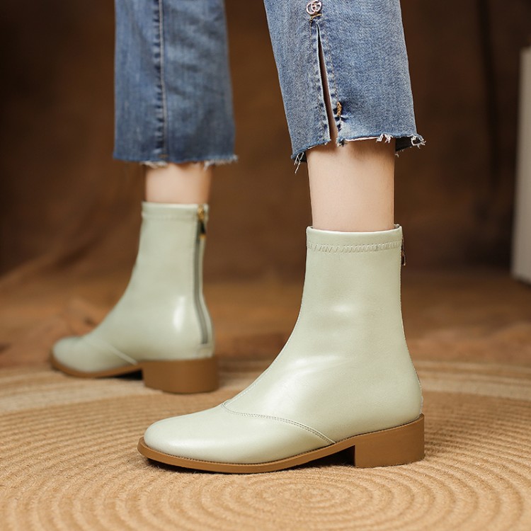 Minimalist Ankle Boots with Metal and Stitching Detail