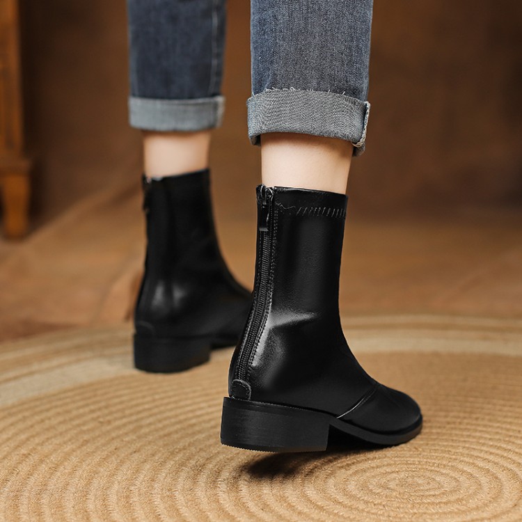 Minimalist Ankle Boots with Metal and Stitching Detail