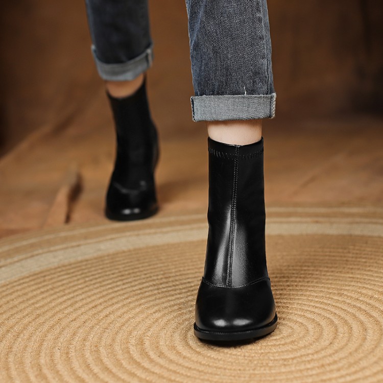 Minimalist Ankle Boots with Metal and Stitching Detail