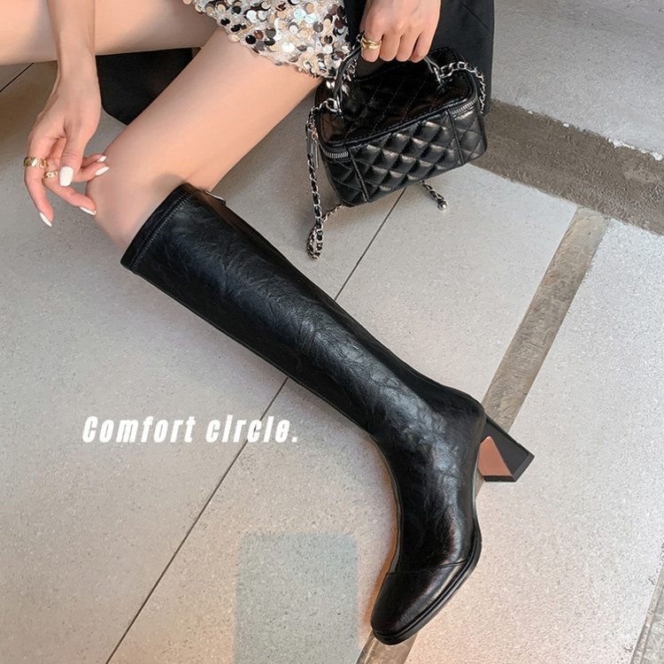 stretch-sock-boots-high-heel-block-heel-square-toe-back-zip_3 Stretch Sock Boots High Heel Block Heel Square Toe Back Zip
