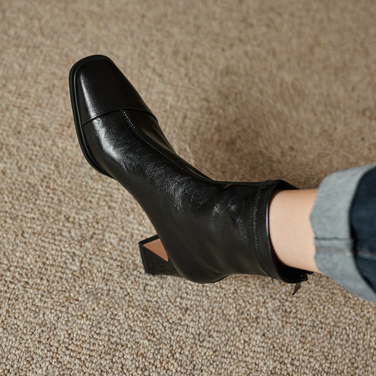 stretch-sock-boots-high-heel-chunky-block-heel-square-toe-womens Stretch Sock Boots High Heel Chunky Block Heel Square Toe Women's