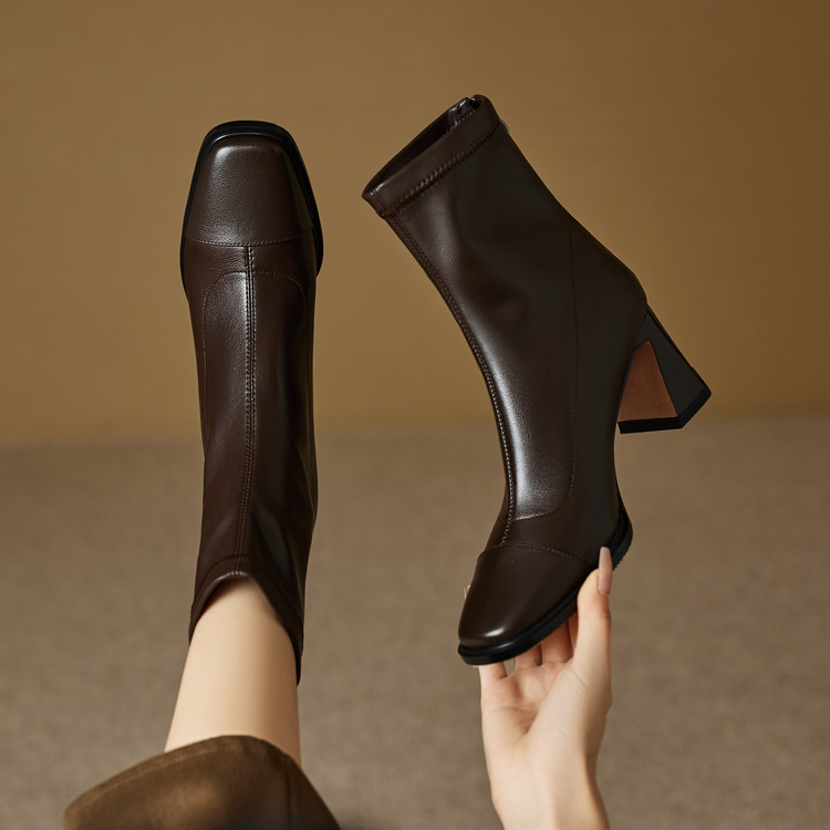 stretch-sock-boots-with-chunky-heel-and-buckle-detail Stretch Sock Boots with Chunky Heel and Buckle Detail