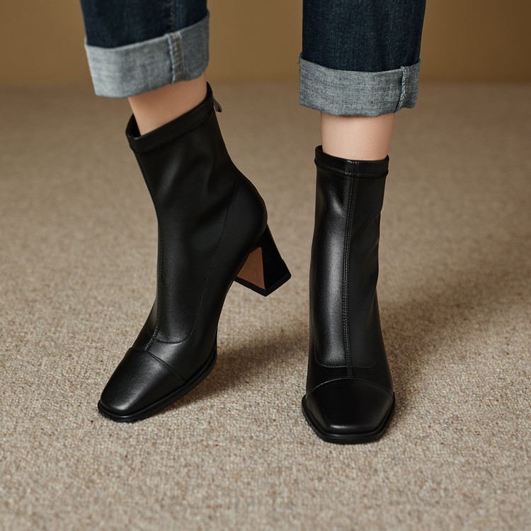 stretch-sock-boots-with-chunky-heel-and-buckle-detail_3 Stretch Sock Boots with Chunky Heel and Buckle Detail