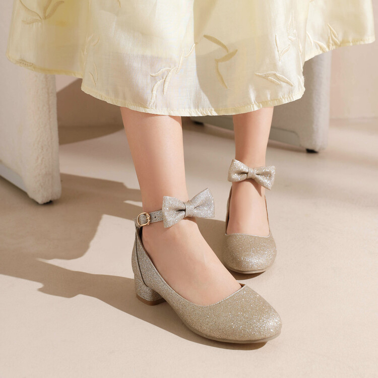 Sweet Bow Low Heel Flat Shoes for Kids and Students