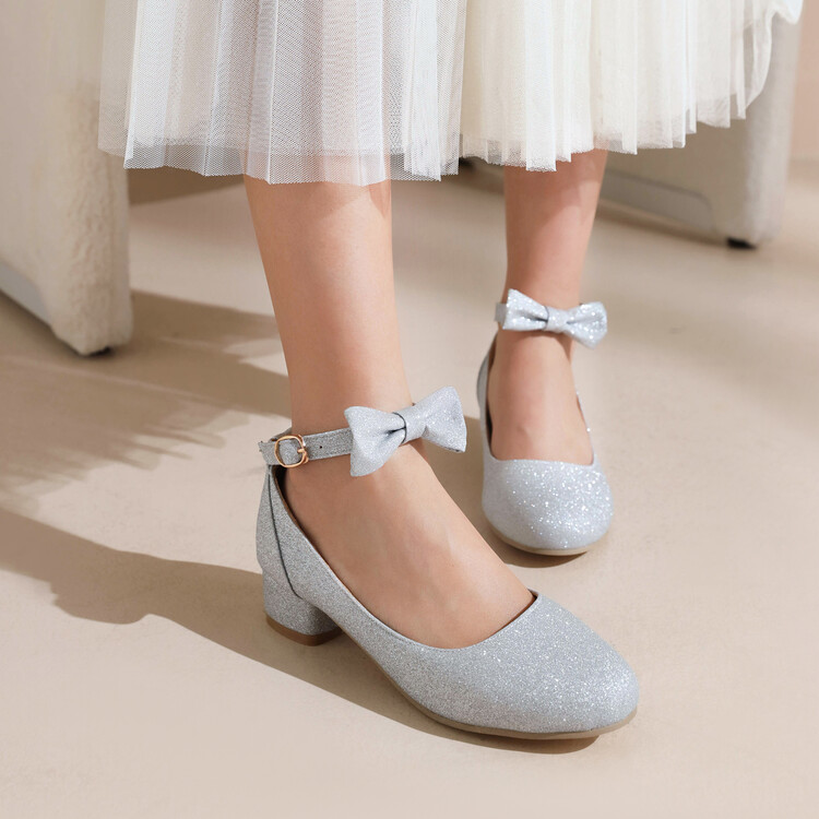 Sweet Bow Low Heel Flat Shoes for Kids and Students