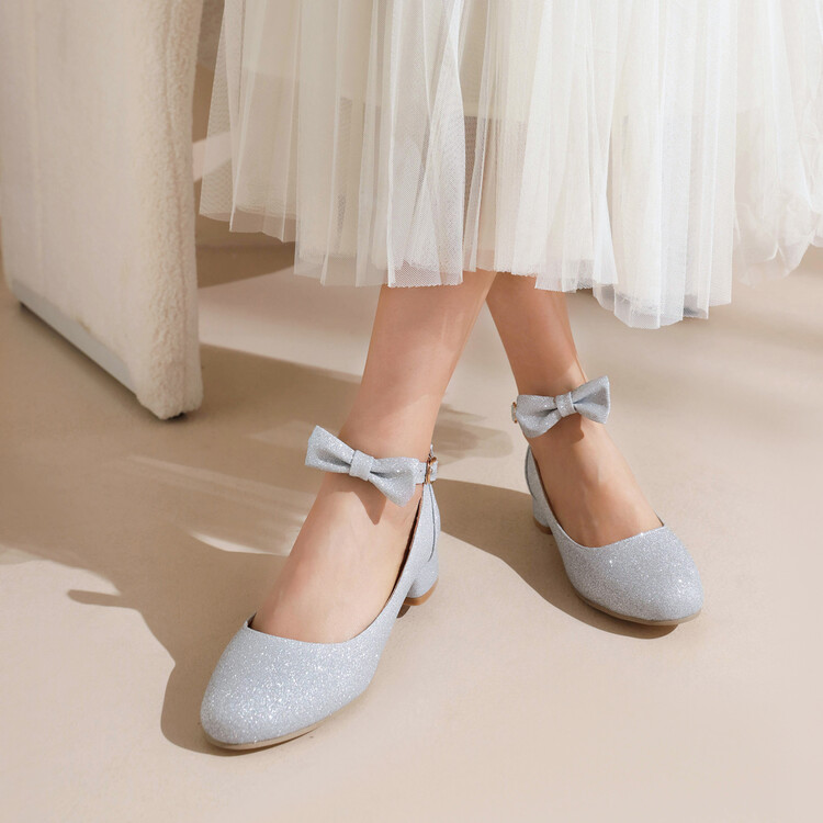 Sweet Bow Low Heel Flat Shoes for Kids and Students