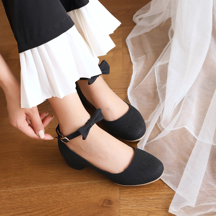 Sweet Bow Low Heel Flat Shoes for Kids and Students