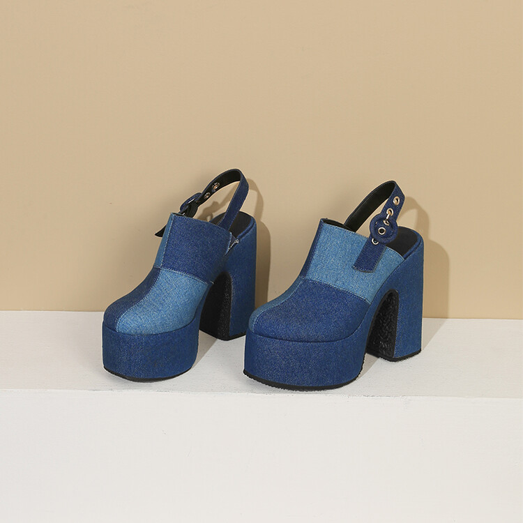 womens-closed-toe-block-heel-sandals-blue-denim-pu-lining-rubber-sole Women's Closed Toe Block Heel Sandals - Blue Denim, PU Lining, Rubber Sole
