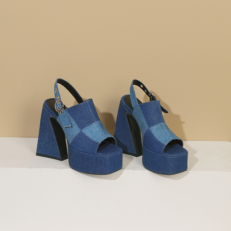 womens-denim-open-toe-block-heel-sandals Women's Denim Open Toe Block Heel Sandals
