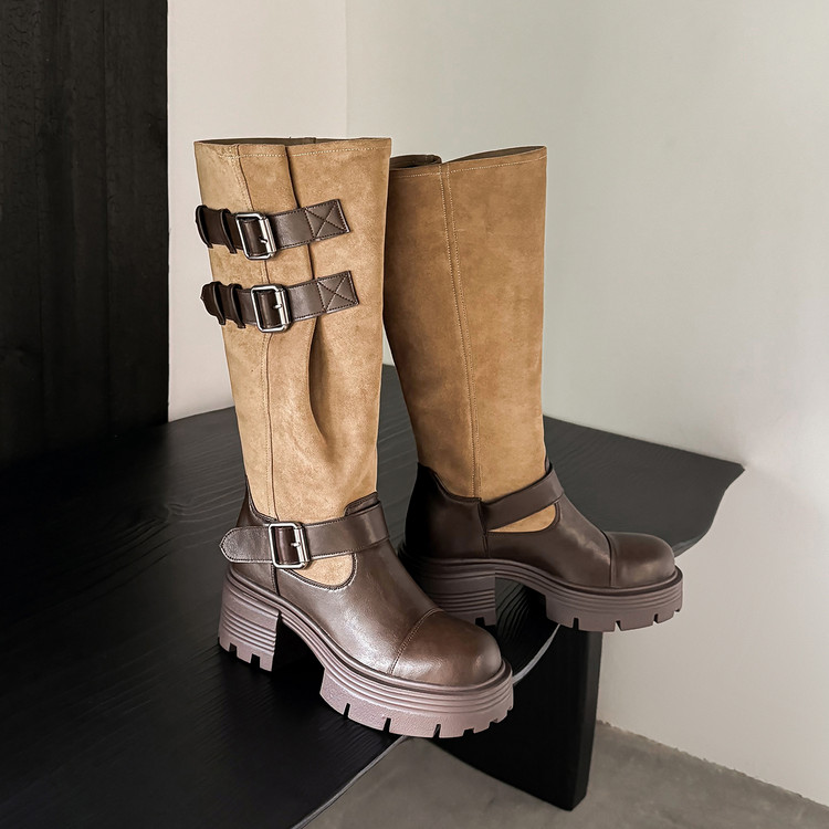 womens-high-heel-knight-boots-with-buckle-detail_1 Women's High Heel Knight Boots with Buckle Detail