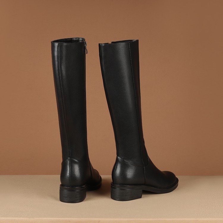 Women's High Shaft Knight Boots Low Chunky Heel Coffee Black