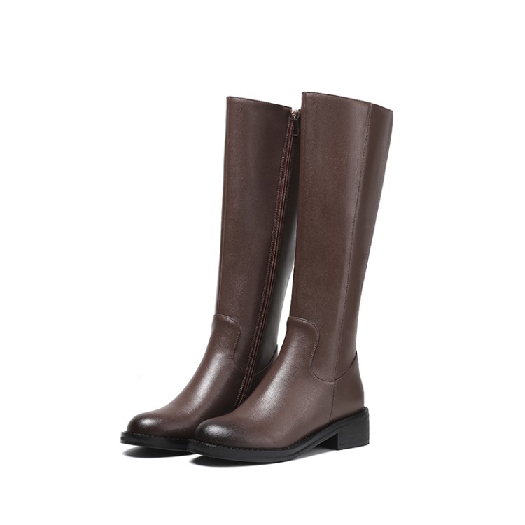 Women's High Shaft Knight Boots Low Chunky Heel Coffee Black