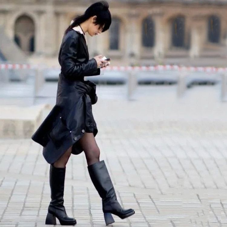 Women's High Shaft Square Toe Chunky Heel Fashion Boots - Style g.html