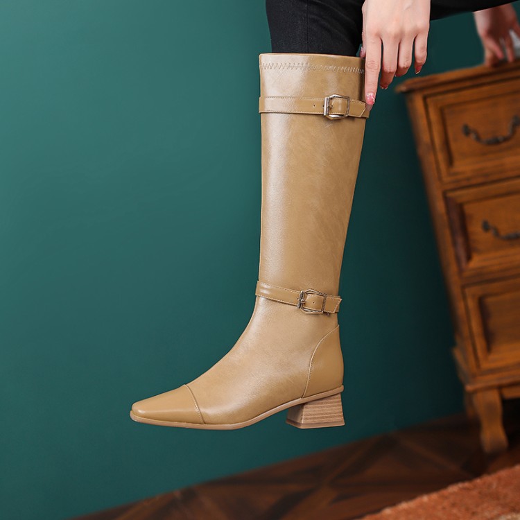 womens-high-shaft-square-toe-fashion-boots-with-side-zipper-and-metal-buckle_1 Women's High Shaft Square Toe Fashion Boots with Side Zipper and Metal Buckle