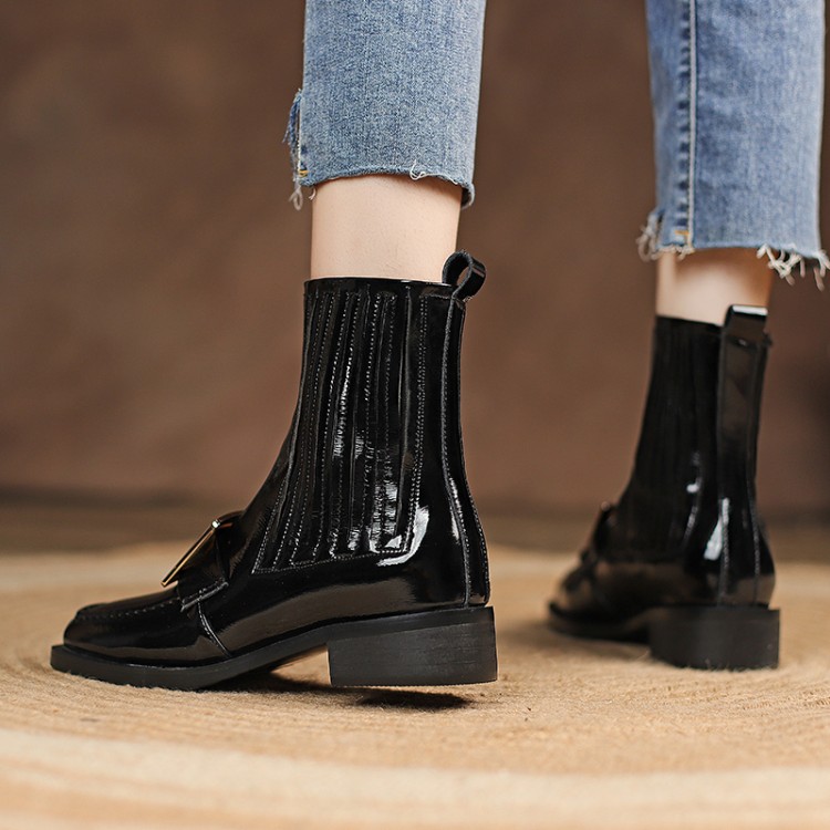 womens-square-toe-ankle-boots-low-heel-patent-faux-leather_4 Women's Square Toe Ankle Boots Low Heel Patent Faux Leather