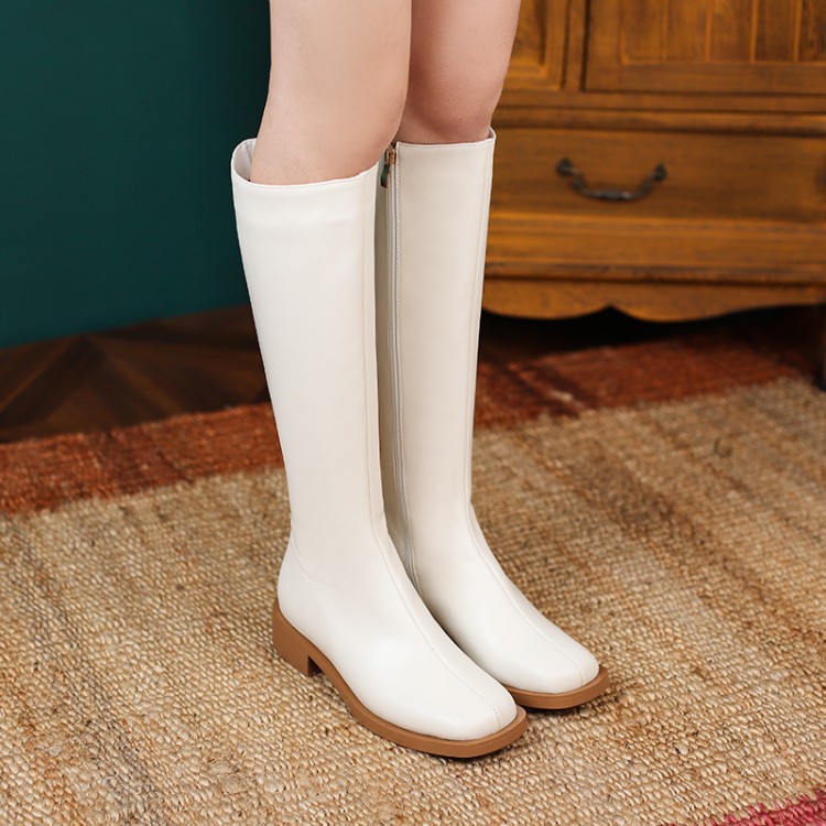 womens-square-toe-high-shaft-knight-boots-low-chunky-heel Women's Square Toe High Shaft Knight Boots Low Chunky Heel